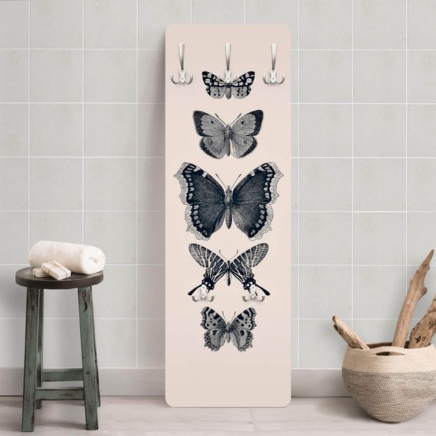 Perchero pared animales Ink Butterflies On Beige Backdrop