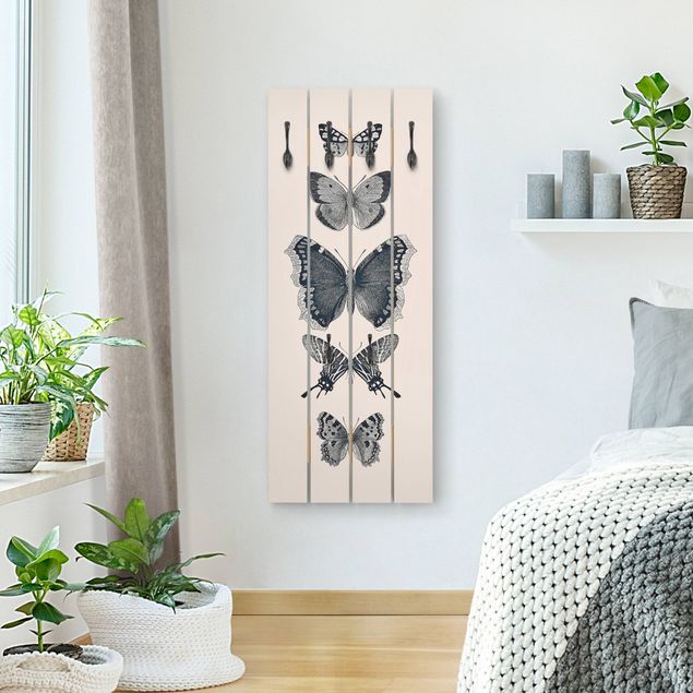 Percheros de pared efecto madera Ink Butterflies On Beige Backdrop