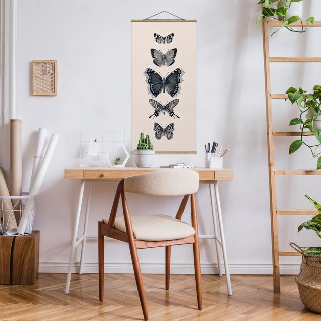 Cuadros modernos y elegantes Ink Butterflies On Beige Backdrop