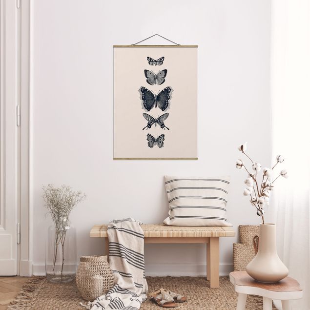 Cuadros decorativos modernos Ink Butterflies On Beige Backdrop