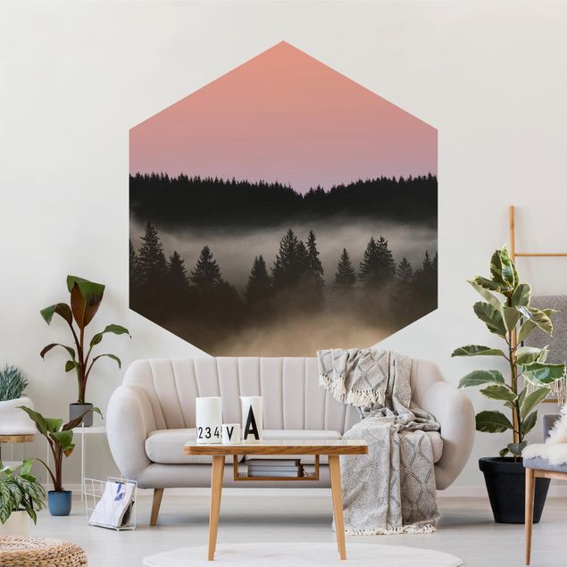 Papel pintado hexagonal Dreamy Foggy Forest