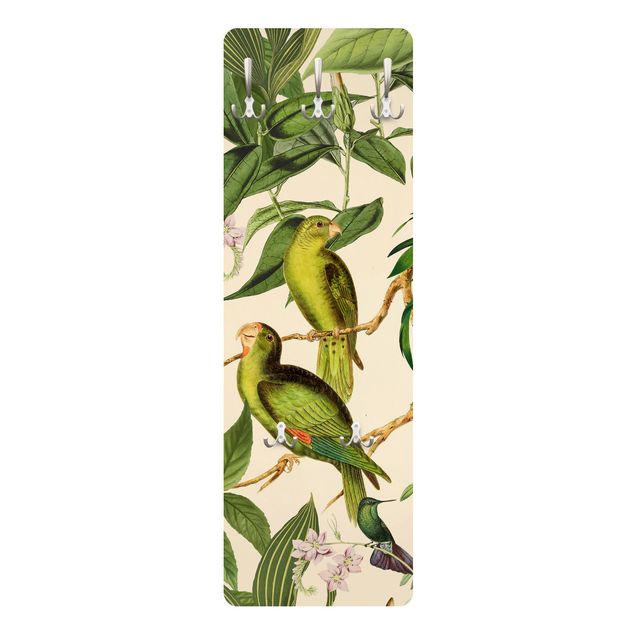 Perchero verde Vintage Collage - Parrots In The Jungle