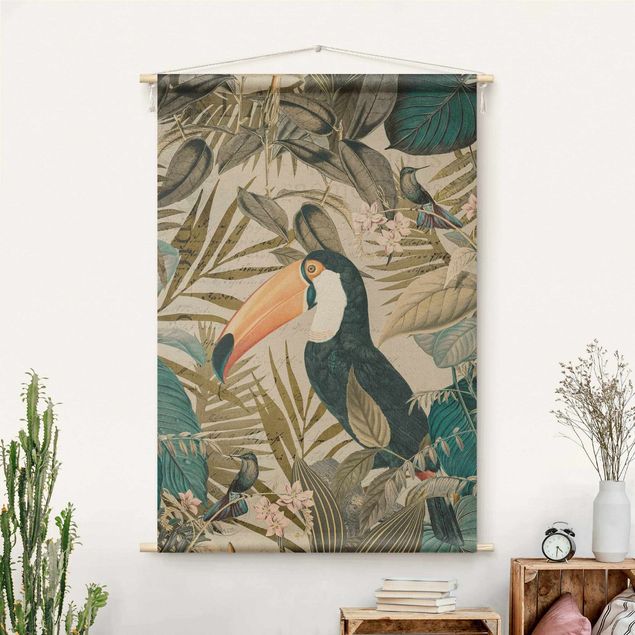 Tapices modernos para pared Vintage Collage - Toucan In The Jungle