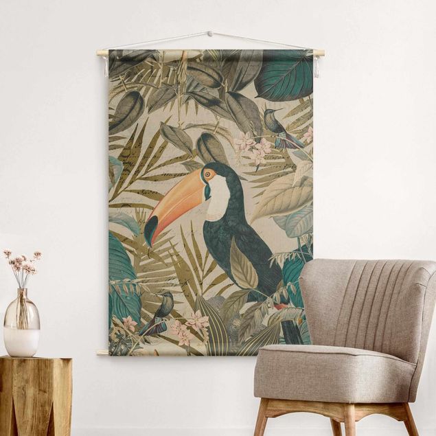 Tapices XXL Vintage Collage - Toucan In The Jungle