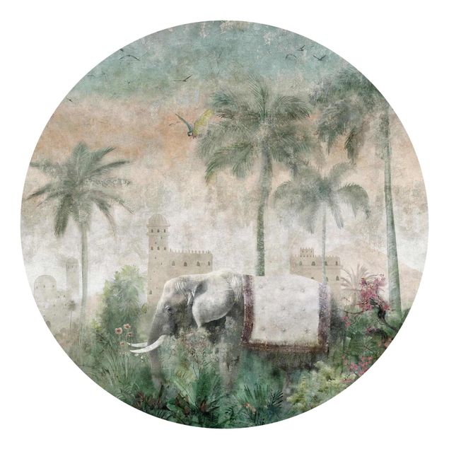 Papel pintado Vintage Jungle Scene with Elephant