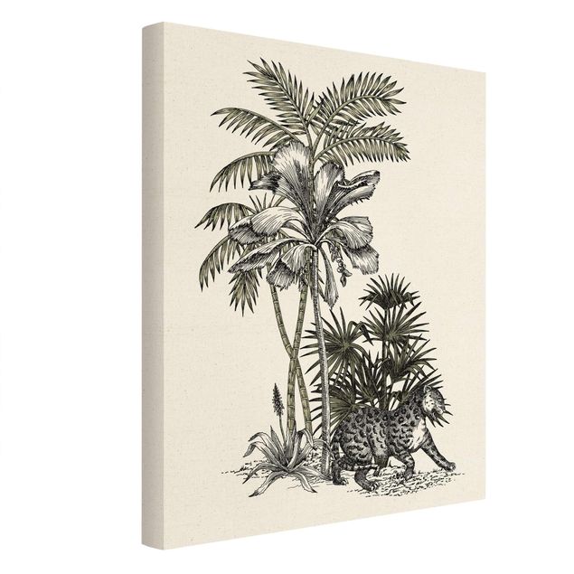 Cuadros de flores modernos Vintage Illustration - Tiger And Palm Trees