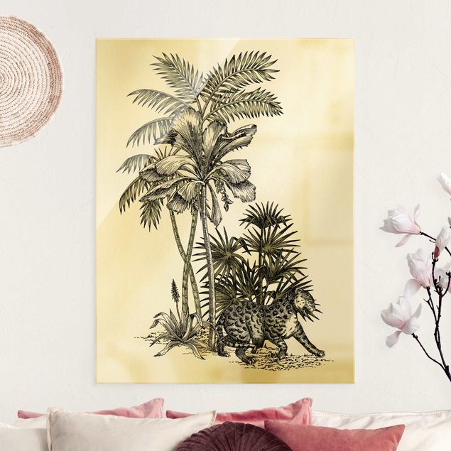 Decoración en la cocina Vintage Illustration - Tiger And Palm Trees