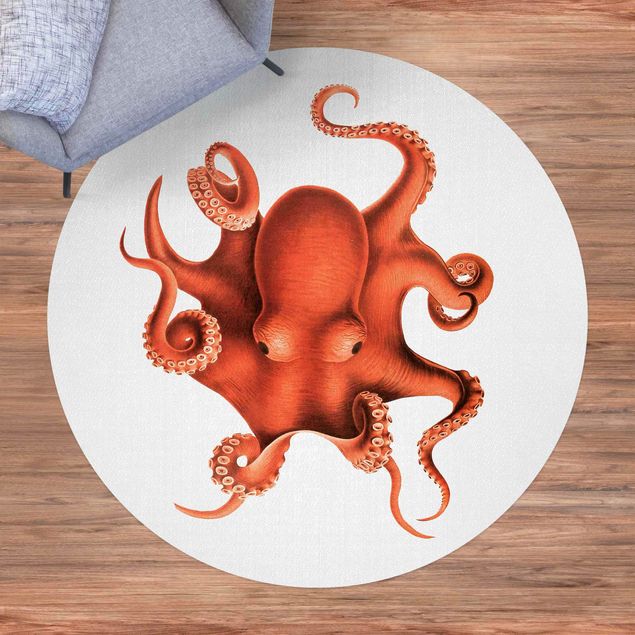 Afombra para balcón Vintage Illustration Red Octopus