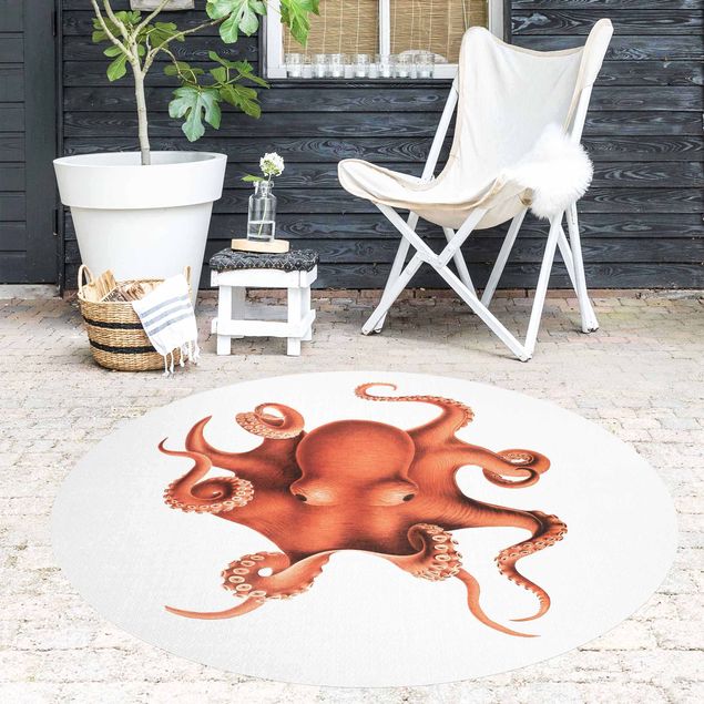 Alfombras modernas Vintage Illustration Red Octopus