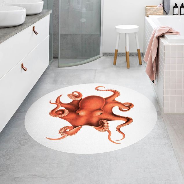 Alfombra roja Vintage Illustration Red Octopus