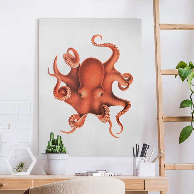 Lienzos de peces Vintage Illustration Red Octopus