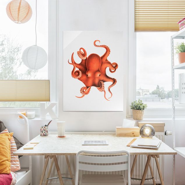 Cuadros playa Vintage Illustration Red Octopus