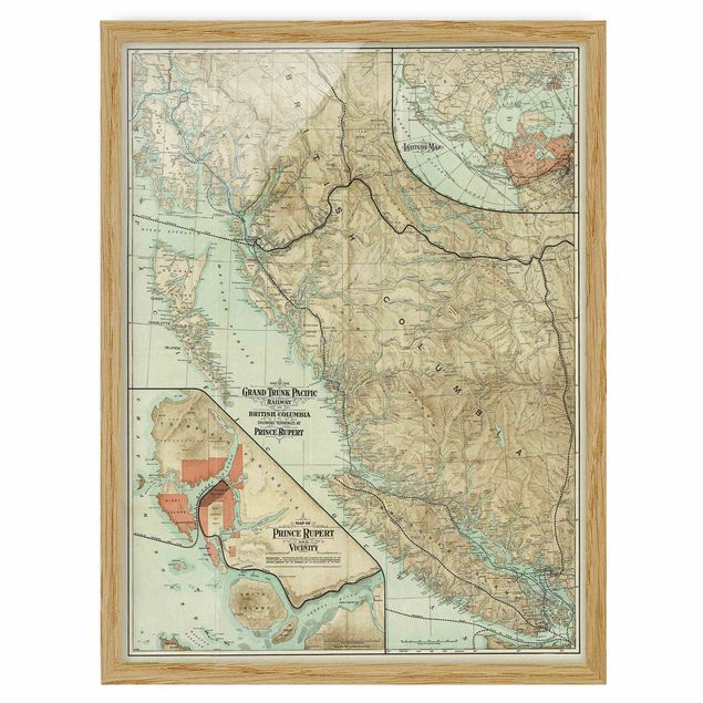 Pósters enmarcados vintage Vintage Map British Columbia