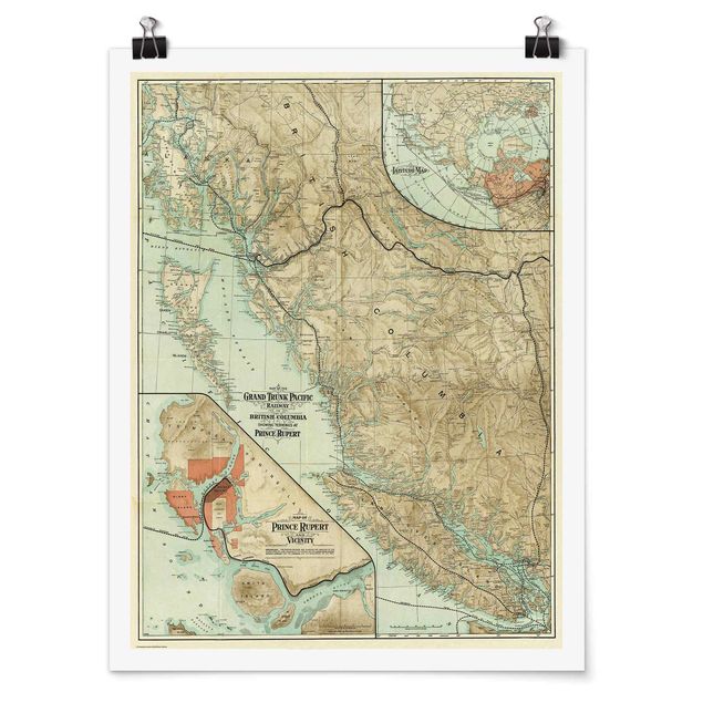 Láminas frases Vintage Map British Columbia