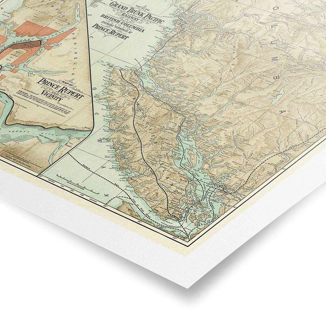 Cuadros multicolor Vintage Map British Columbia