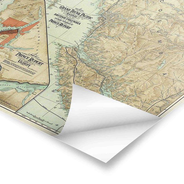 Cuadros Vintage Map British Columbia