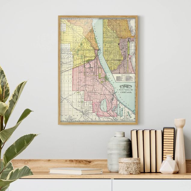 Pósters enmarcados con frases Vintage Map Chicago