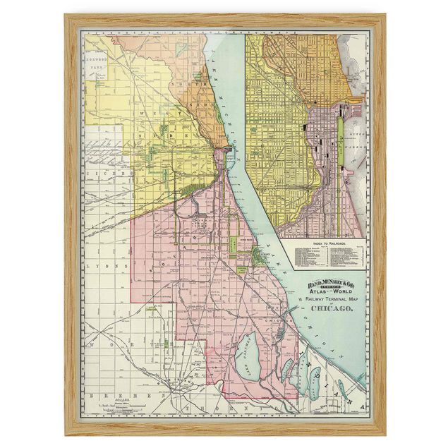 Pósters enmarcados vintage Vintage Map Chicago