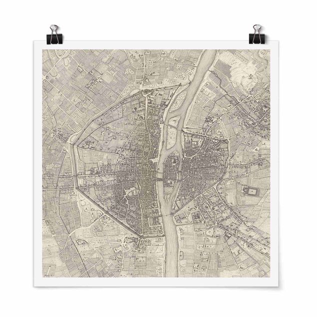 Póster cuadros famosos Vintage Map Paris