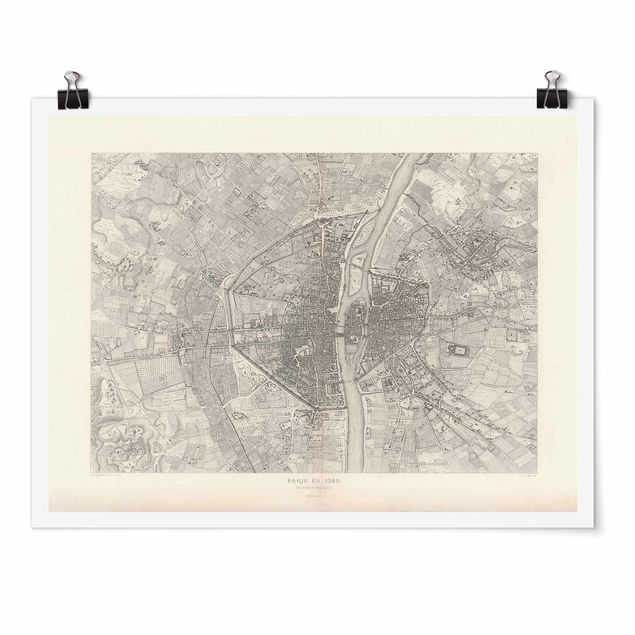 Póster de cuadros famosos Vintage Map Paris