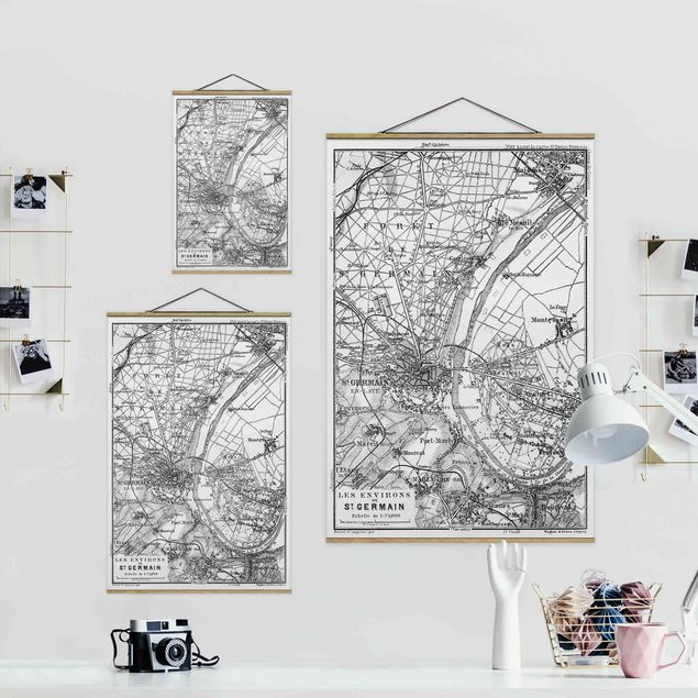 Cuadros modernos blanco y negro Vintage Map St Germain Paris