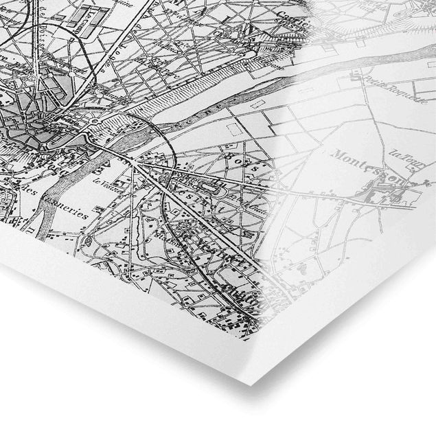 Cuadros a blanco y negro Vintage Map St Germain Paris