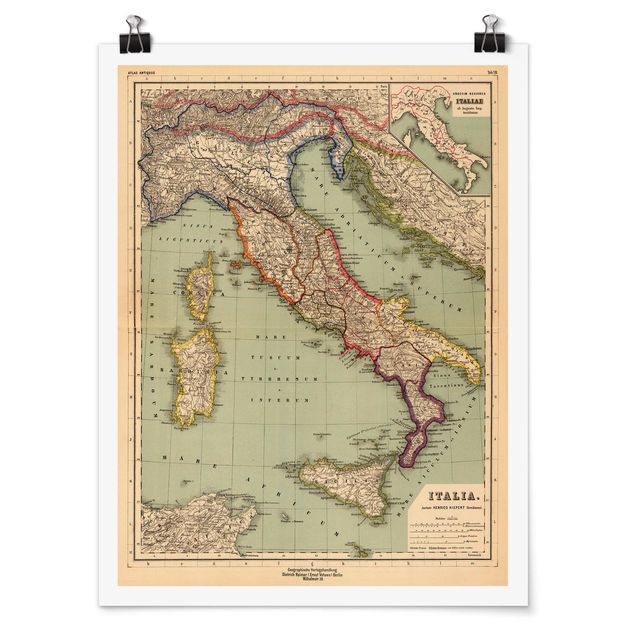 Póster vintage  Vintage Map Italy