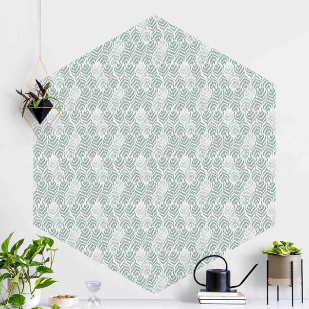 Papel pared geométrico Vintage Pattern Branch With Leaves