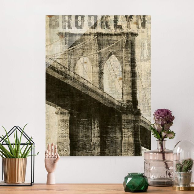 Cuadros de cristal Nueva York Vintage NY Brooklyn Bridge