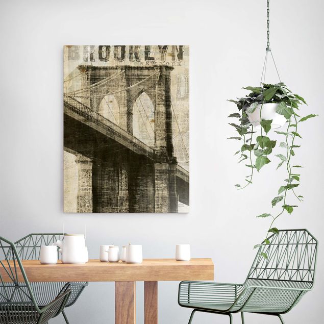 Cuadros de cristal arquitectura y skyline Vintage NY Brooklyn Bridge