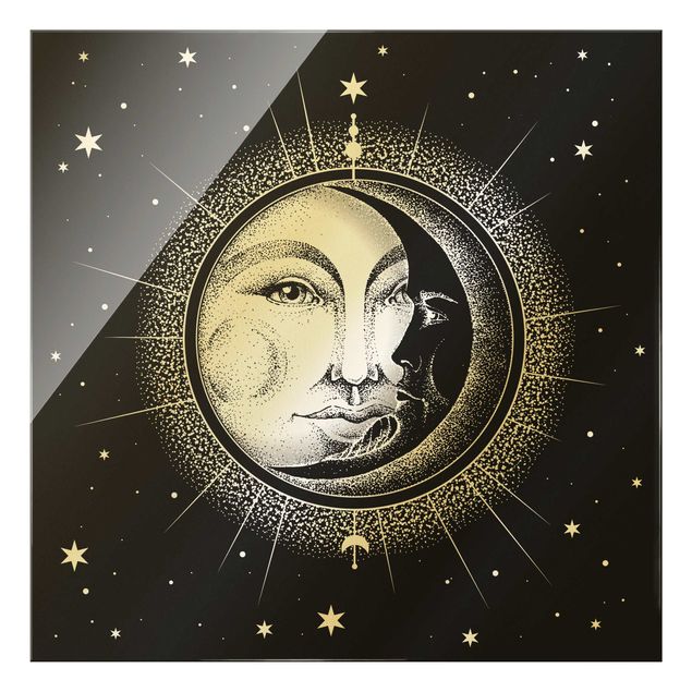 Cuadros en blanco y negro Vintage Sun And Moon Illustration