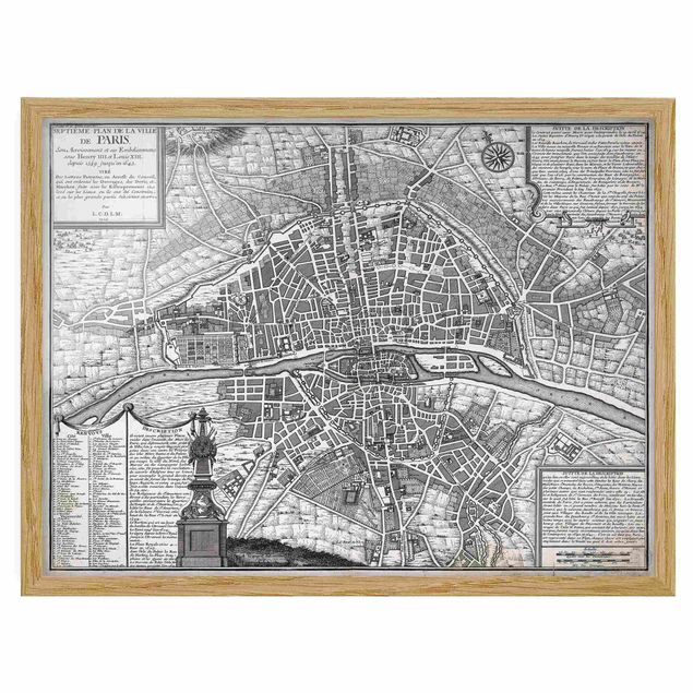 Pósters enmarcados vintage Vintage Map City Of Paris Around 1600