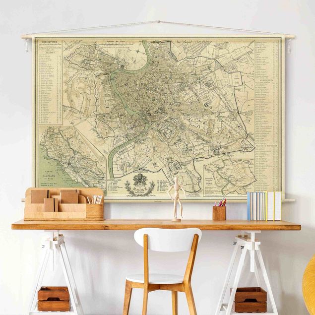 Tapices modernos para pared Vintage City Map Rome Antique
