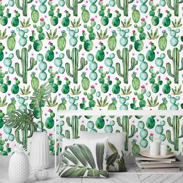 Papel pared flores Watercolour Cactus