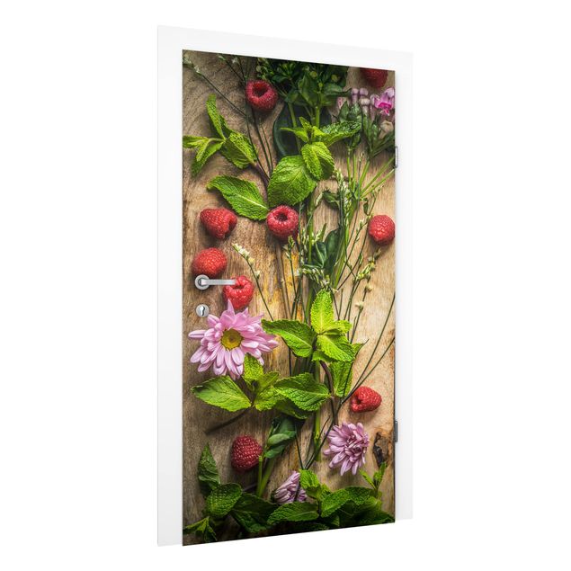 Papel pintado para puertas flores Flowers Raspberries Mint