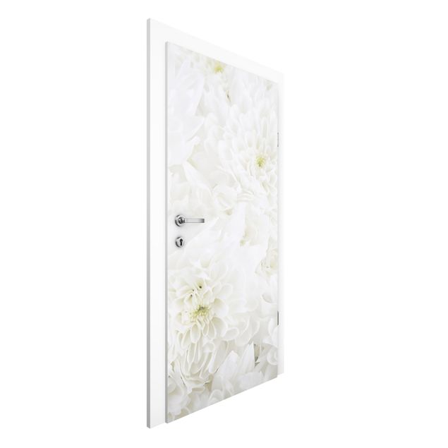 Papel pintado para puertas flores Dahlias Sea Of Flowers White