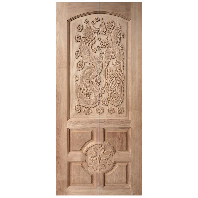 Papel pintado madera Carved Asian Wooden Door From Thailand