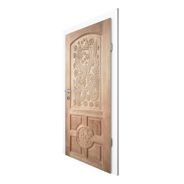 Papel pintado moderno Carved Asian Wooden Door From Thailand