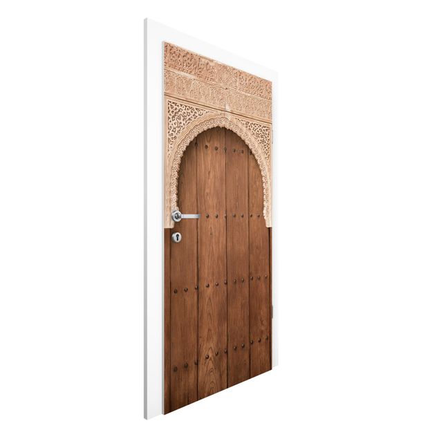 Papel pintado para puertas efecto madera Wooden Gate From The Alhambra Palace