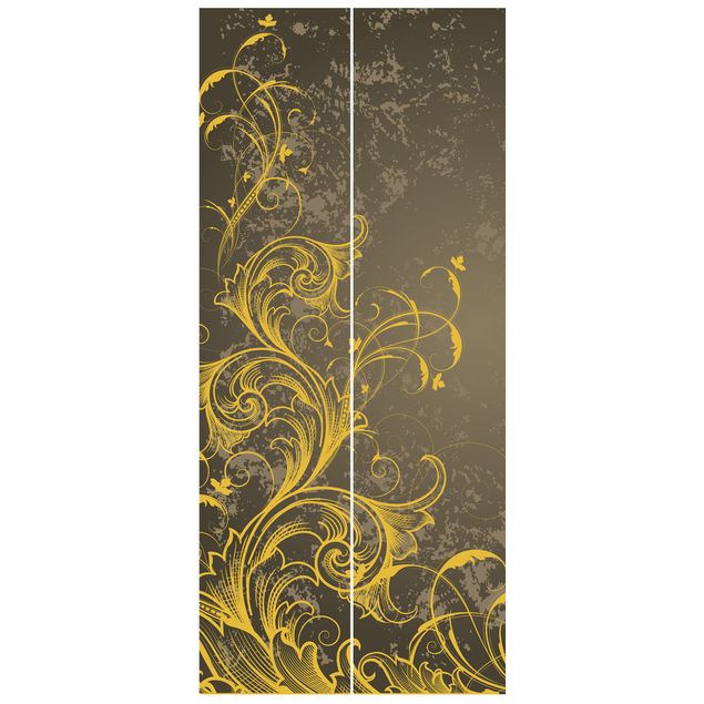 Papel pintado con patrones Flourishes In Gold And Silver