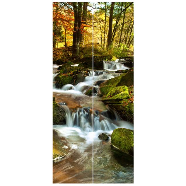 Papel pintado para puertas bosque Waterfall Autumnal Forest