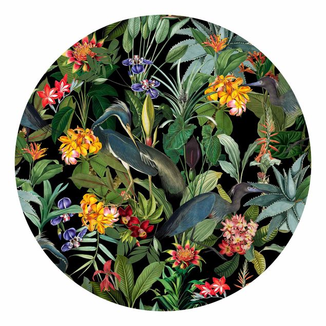 Papel pintado con patrones Birds With Tropical Flowers