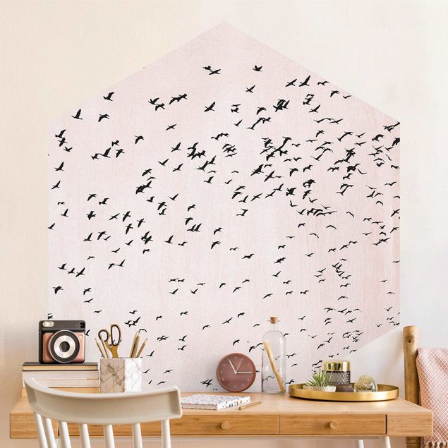 Papel pintado aves Flock Of Birds In The Sunset