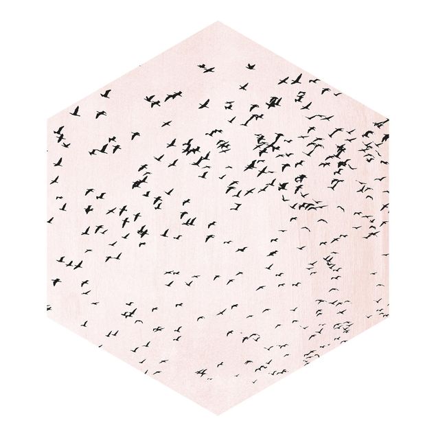 Papel pintado hexagonal Flock Of Birds In The Sunset