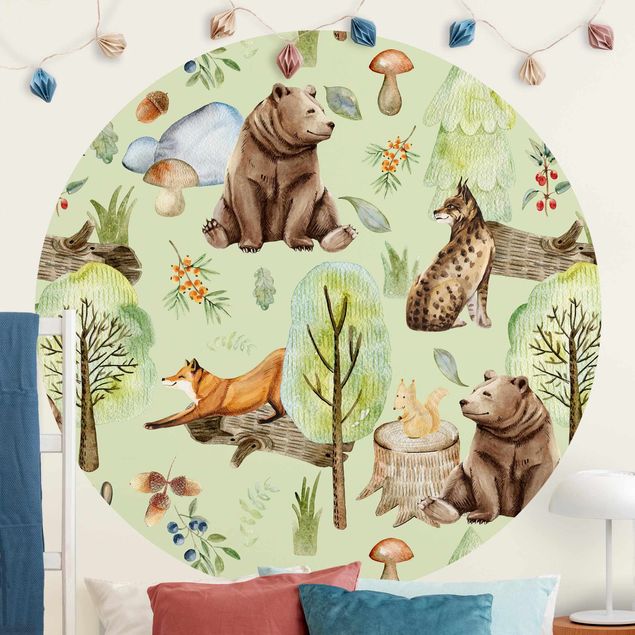 Papel pintado con patrones Forest Friends Bear With Squirrel