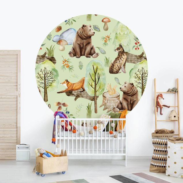 Papel pintado paisajes naturales Forest Friends Bear With Squirrel