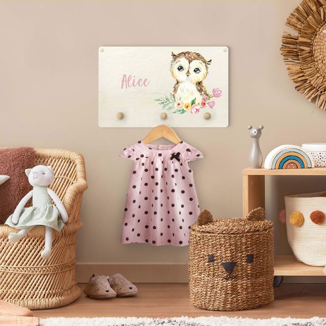 Percheros de pared con frases Forest Animal Baby Owl With Customised Name