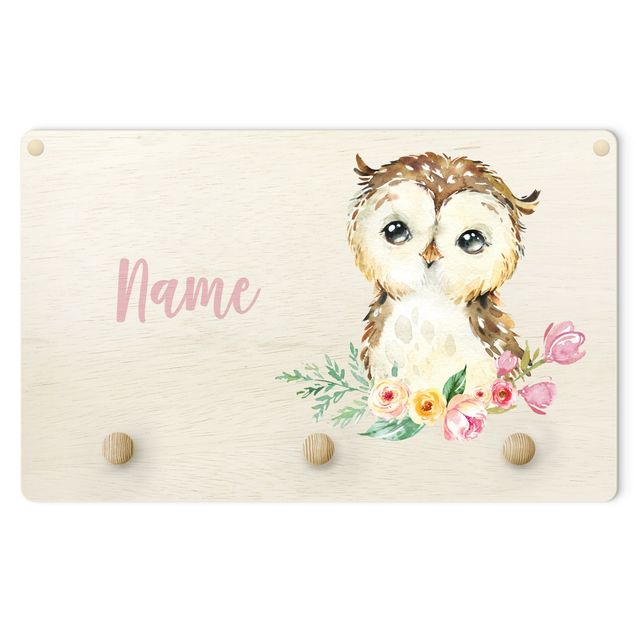 Perchero pared animales Forest Animal Baby Owl With Customised Name