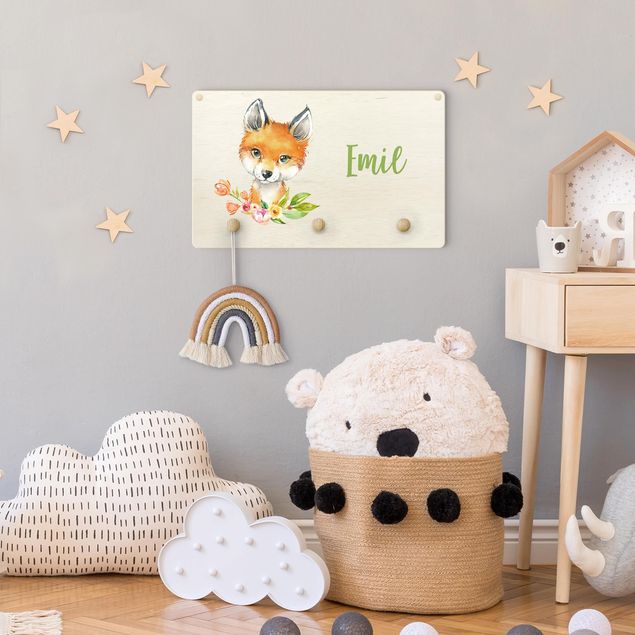 Percheros de pared con frases Forest Animal Baby Fox With Customised Name
