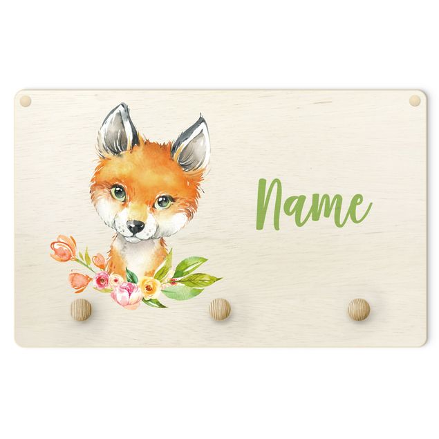 Perchero pared animales Forest Animal Baby Fox With Customised Name